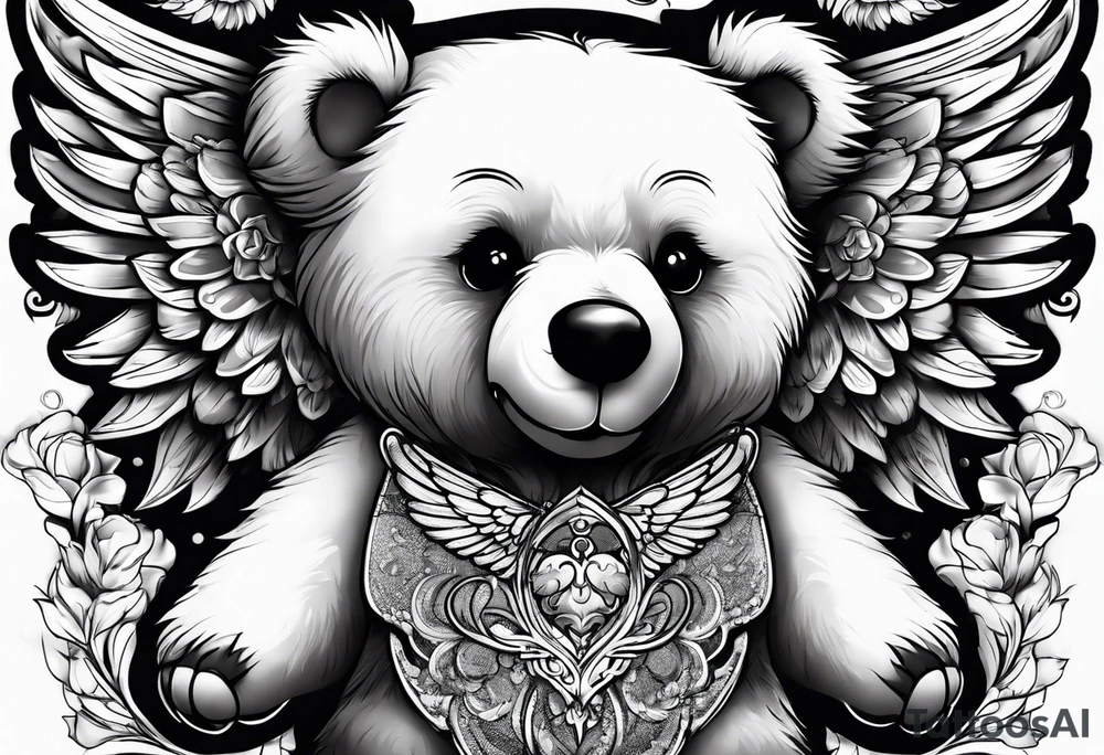 teddy bear with angel wings tattoo idea