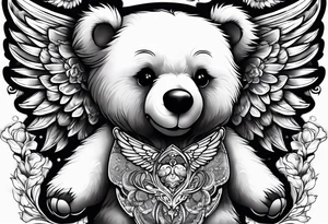 teddy bear with angel wings tattoo idea