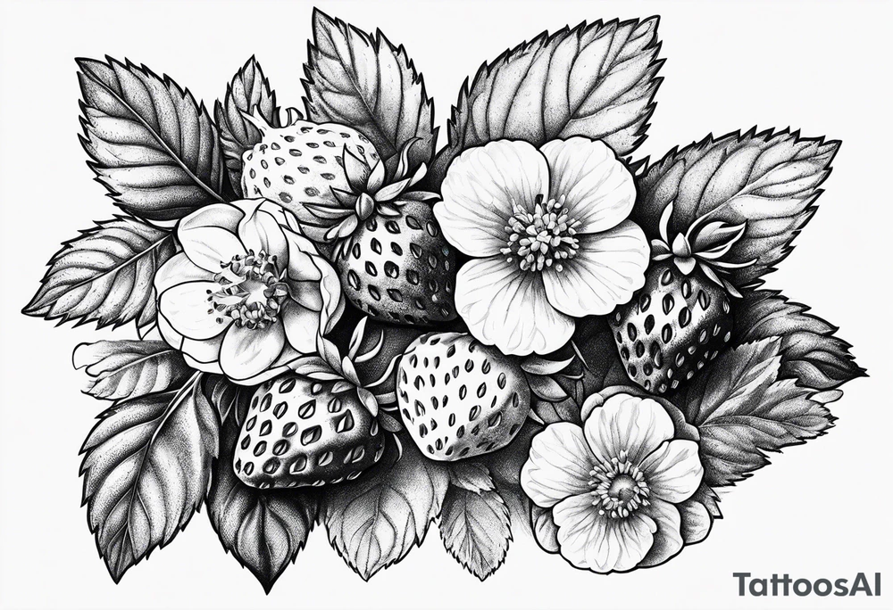 Strawberry and raspberries mixed with flowers tattoo tattoo idea