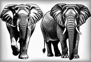 Two elephants trunk up one elephant trunk down tattoo idea