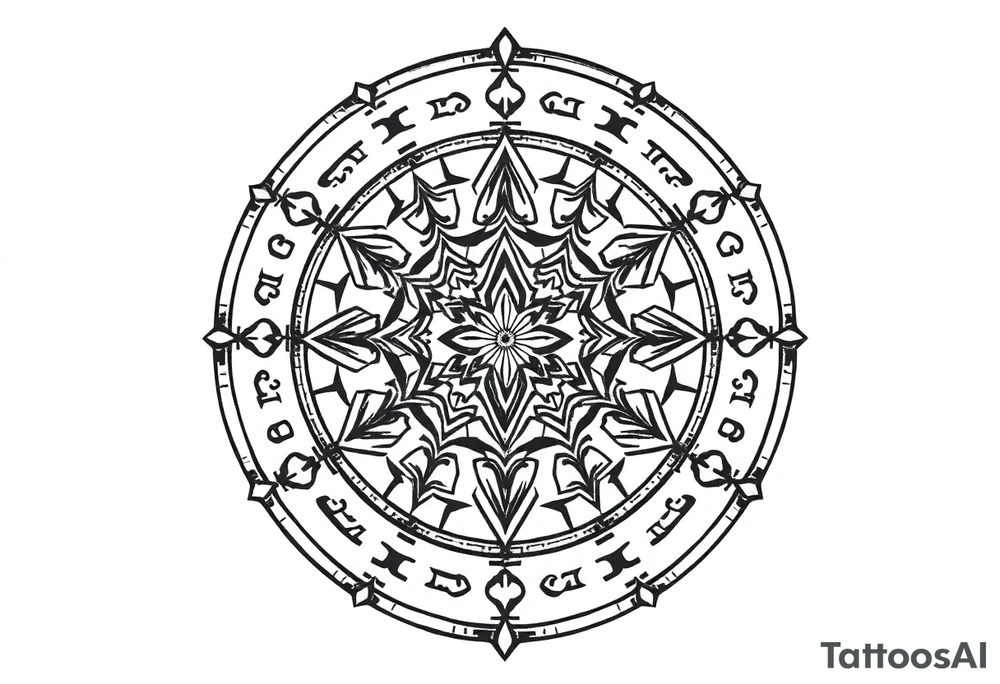 mytical shaman and witch ancient ornament with runes tattoo idea