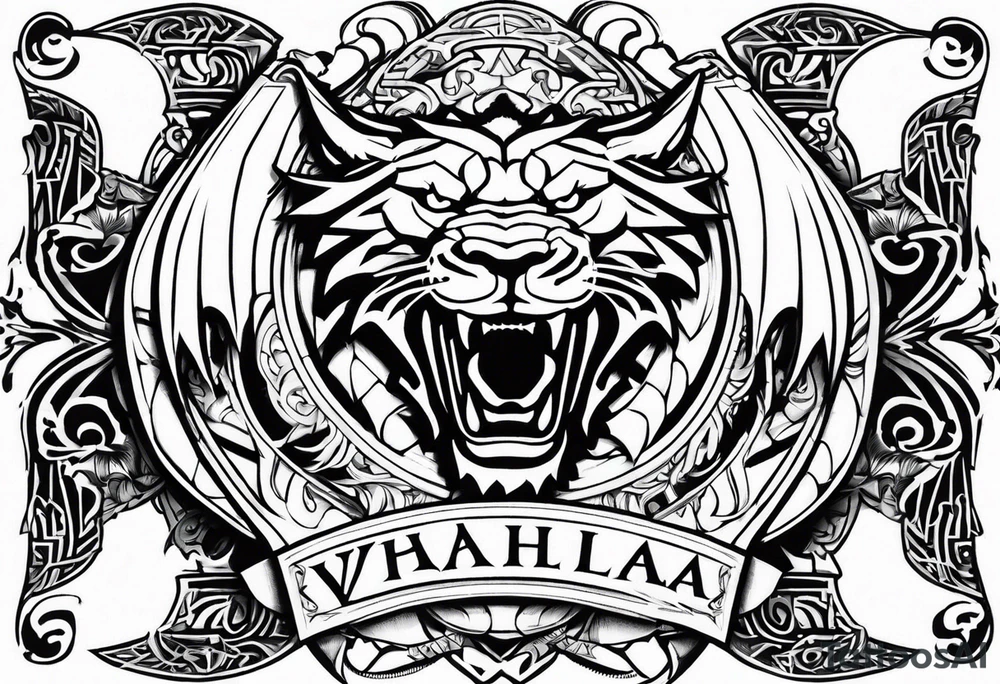 Valhalla sword shield dragon lion tattoo idea