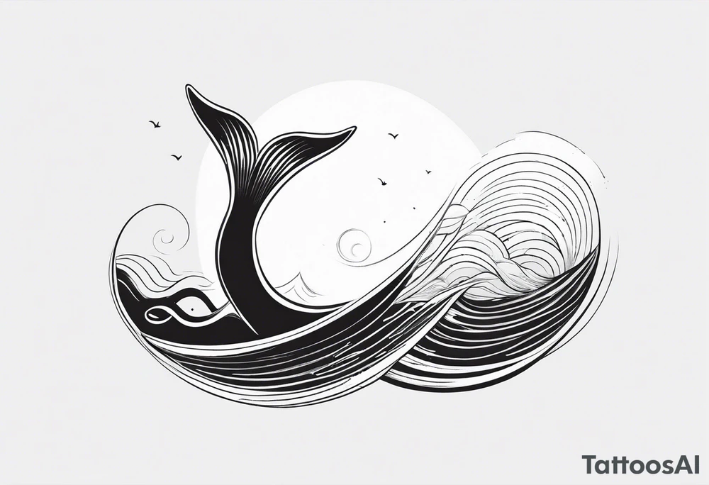 Fine line Whale tail coming out of a wave tattoo idea