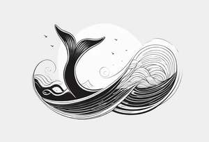Fine line Whale tail coming out of a wave tattoo idea