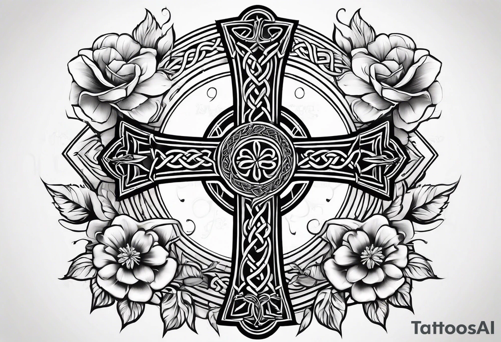 celtic cross with flowers tattoo idea