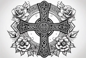 celtic cross with flowers tattoo idea