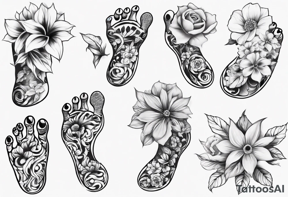 Baby Feet Made Of Flowers tattoo idea