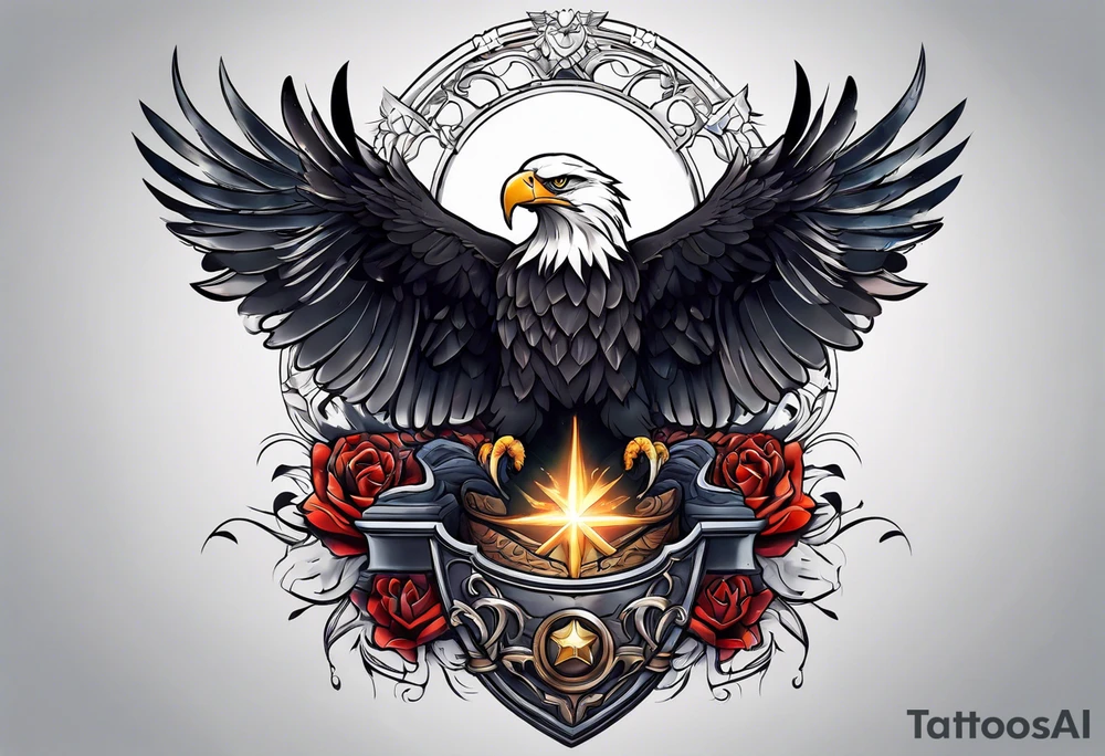 Dark eagle chest tattoo idea