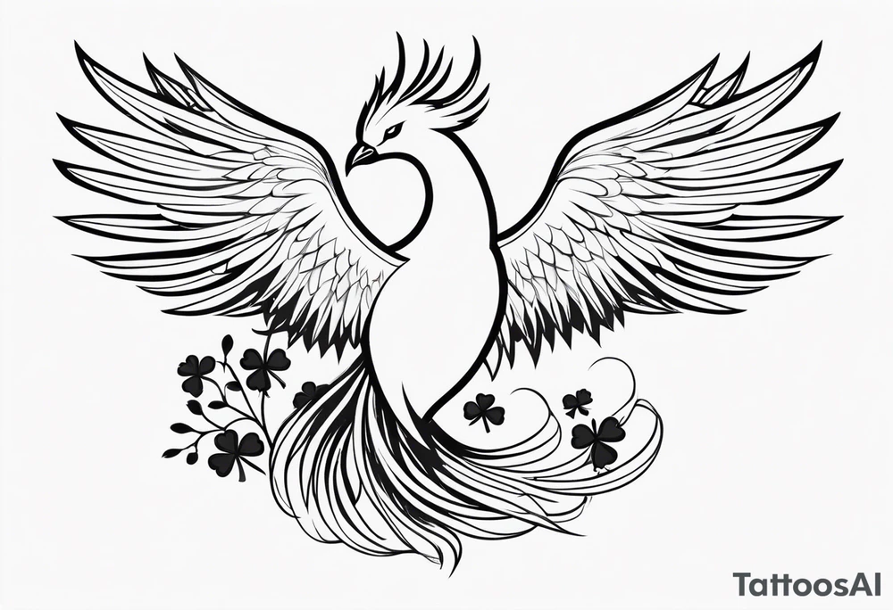 simple outline pheonix with a tail of shamrocks tattoo idea