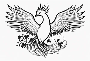 simple outline pheonix with a tail of shamrocks tattoo idea