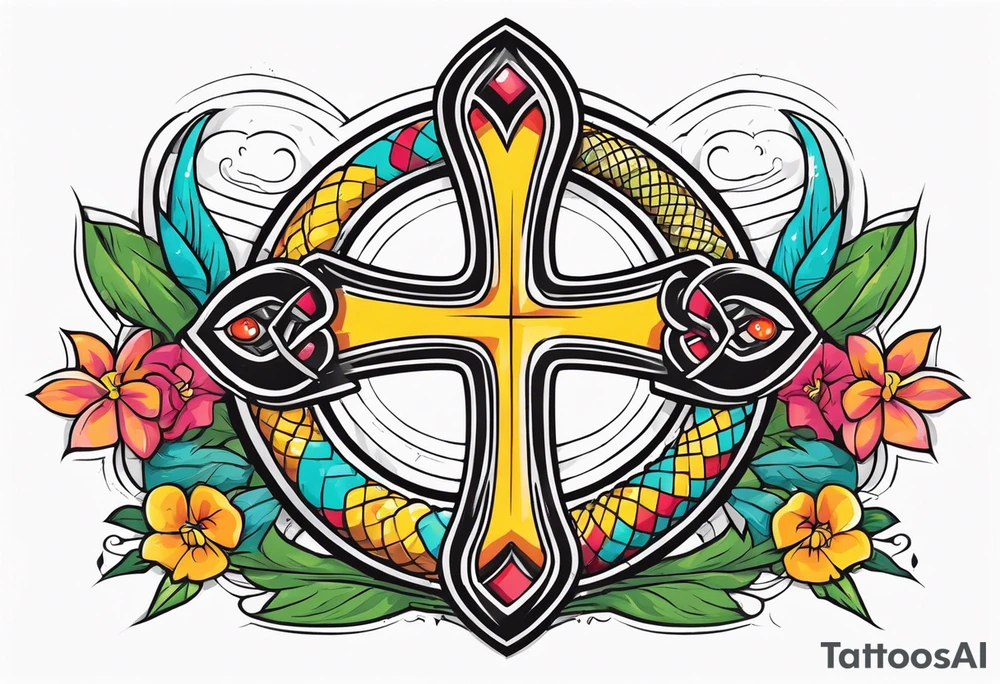 a cross with a snake around it tattoo idea