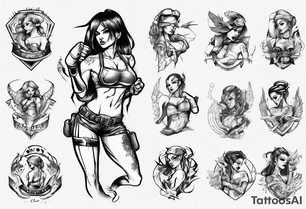 toples fighter girl tattoo idea