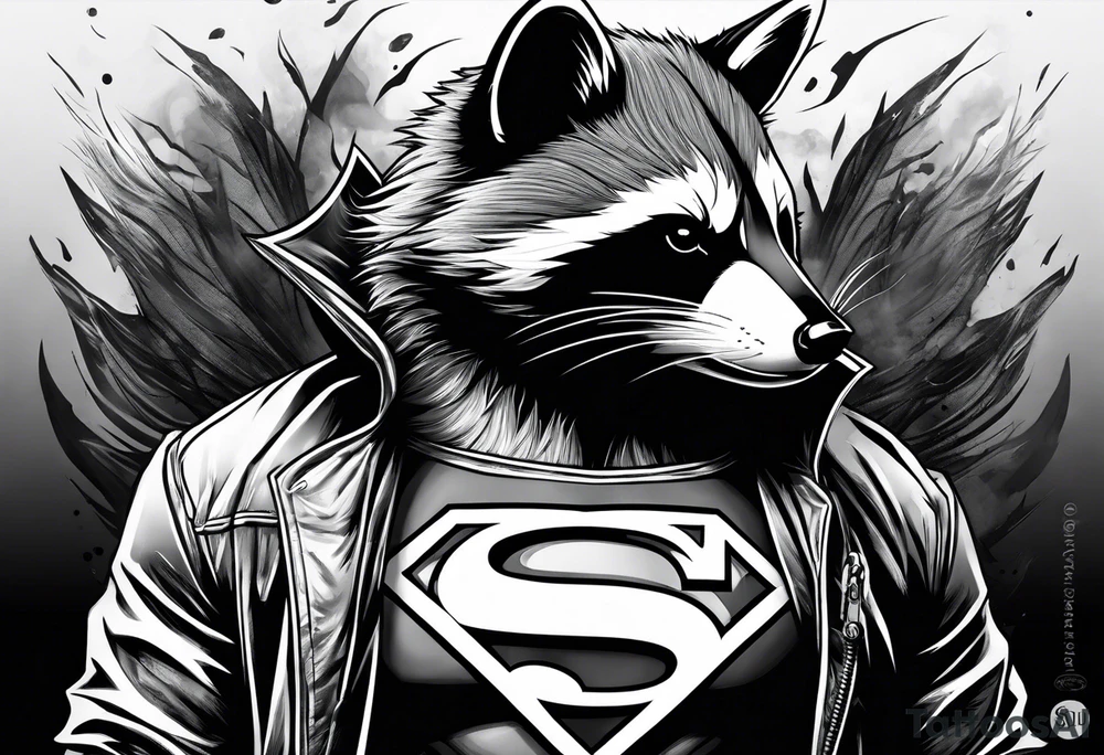 Superman raccoon in realism smoke tattoo idea