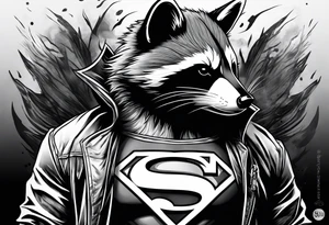 Superman raccoon in realism smoke tattoo idea