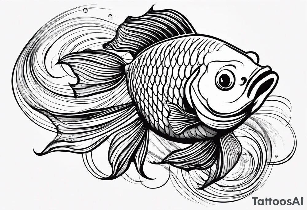 “Create a delicate tattoo of a goldfish swimming in a wave, emphasizing its flowing fins and graceful movement. tattoo idea