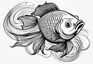 “Create a delicate tattoo of a goldfish swimming in a wave, emphasizing its flowing fins and graceful movement. tattoo idea