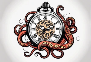 pocket watch attacked by an aggressive octopus tattoo idea