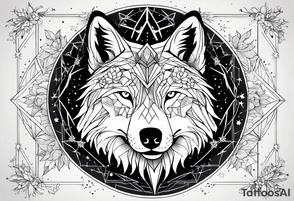 Constellation, animal wolf snow , géométric , flower tattoo idea