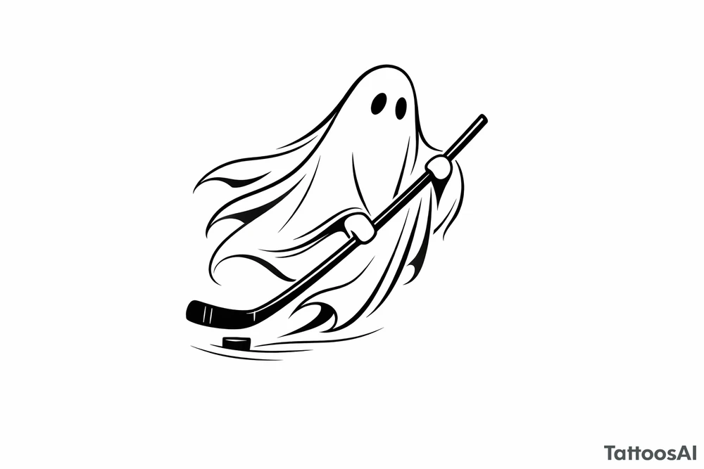 Silhouette of a ghost with a hockey stick, minimalist design. tattoo idea