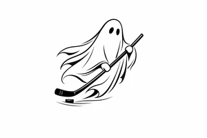 Silhouette of a ghost with a hockey stick, minimalist design. tattoo idea