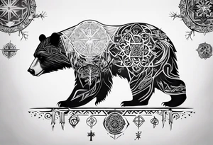 Bear with mandala, White Tree of Gondor, Geometric symbols, Viking cross tattoo idea