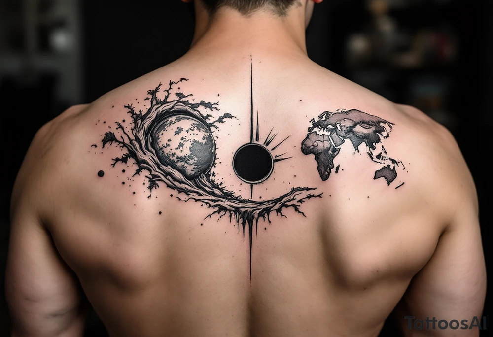 2 different worlds on both sides of a black hole tattoo idea