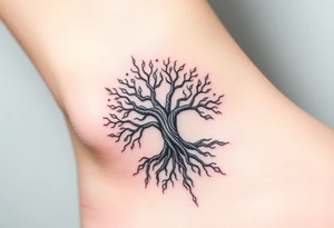 mystical tree of life with cosmic roots and celestial branches tattoo idea