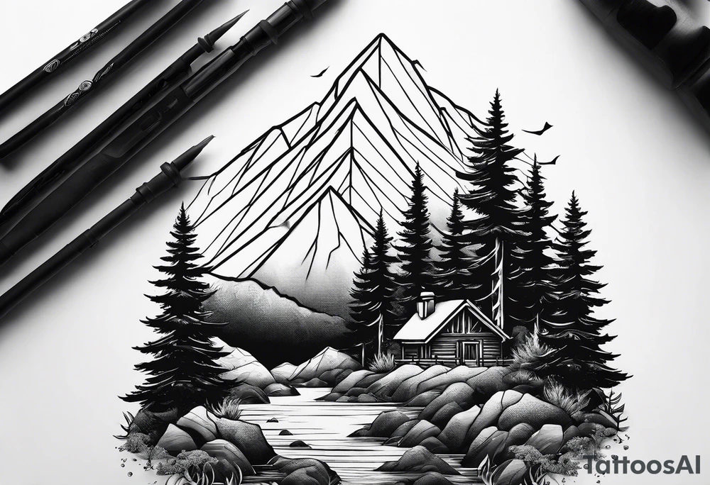 small mountain and trees tattoo idea