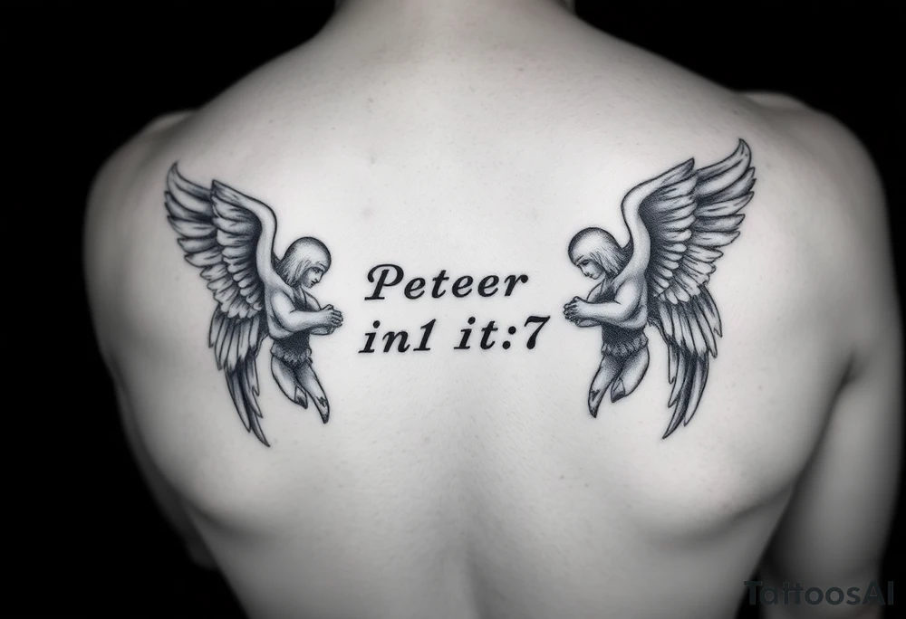 1 peter 5:7 with angels around it tattoo idea