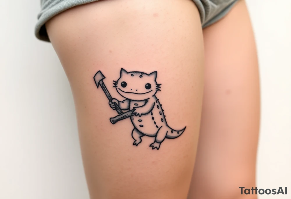 axolotl holding an axe tattoo idea