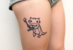axolotl holding an axe tattoo idea