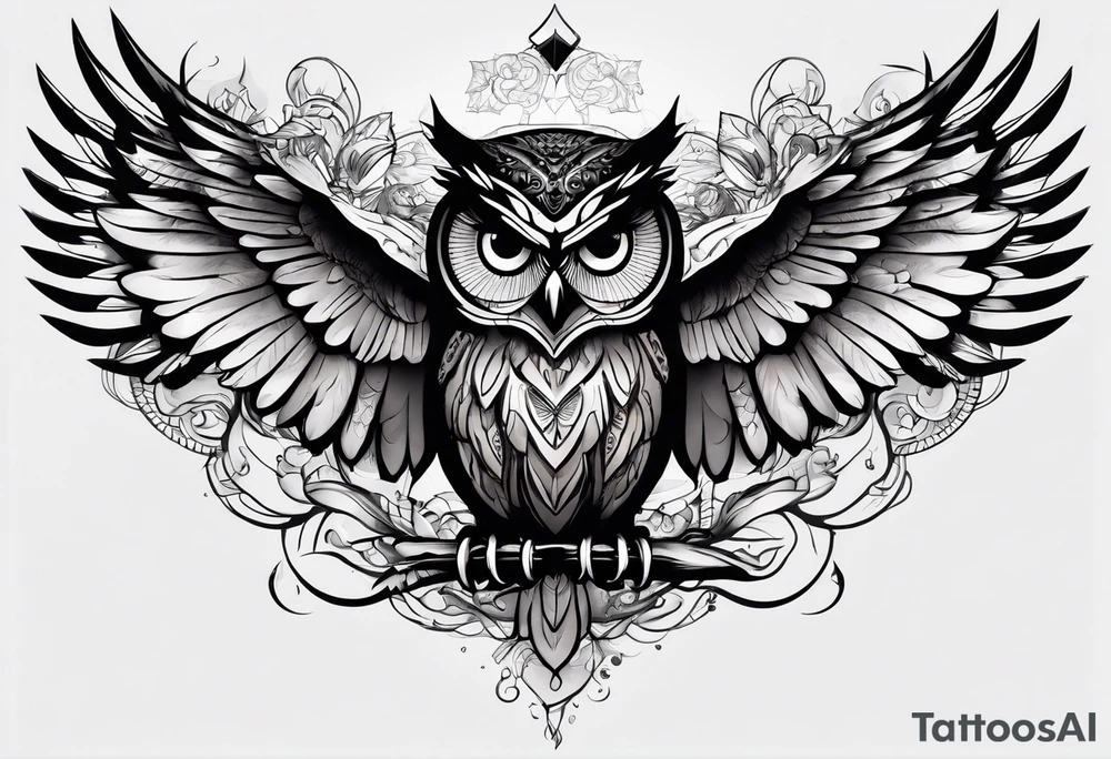 Owl on left chest tattoo idea