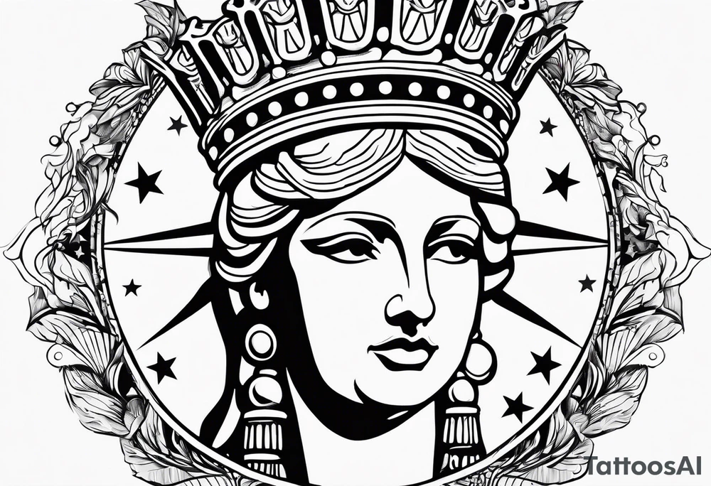 Countour fine line Statue of Liberty crown feminine tattoo idea