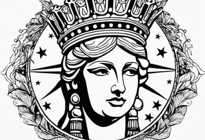 Countour fine line Statue of Liberty crown feminine tattoo idea