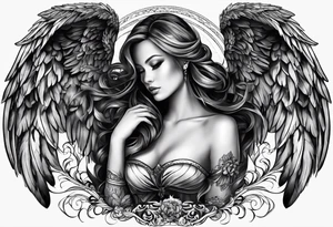 The names Leonie & Yvette with angel wings behind tattoo idea