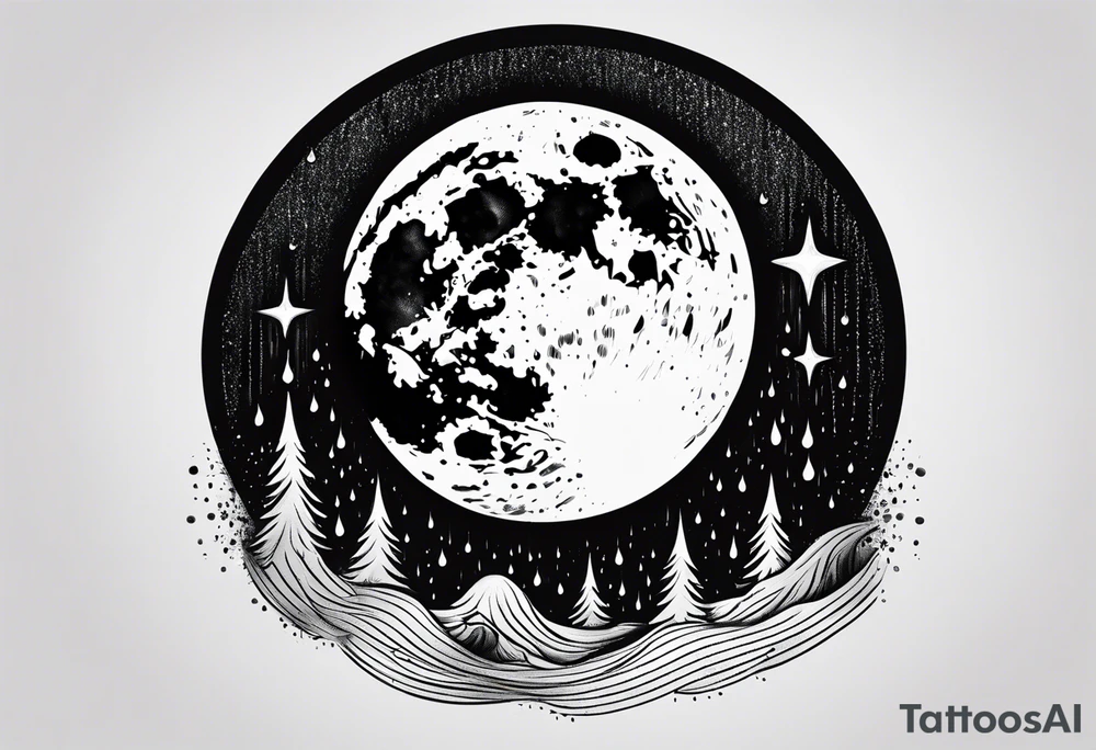 Moon and rain tattoo idea