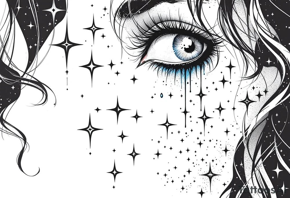 Small stars and tears background tattoo idea