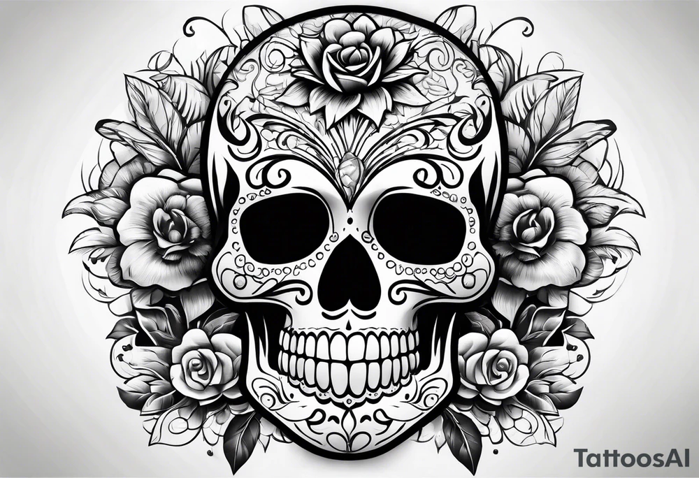 sugar skull with exposed brain on fire tattoo idea