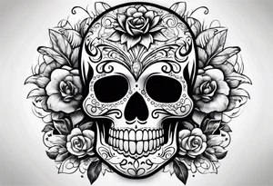 sugar skull with exposed brain on fire tattoo idea