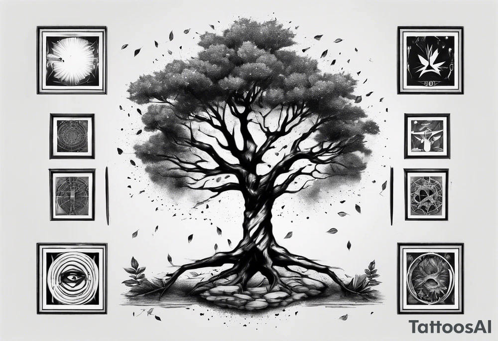 POV under a tree square framed minimalistic tattoo idea