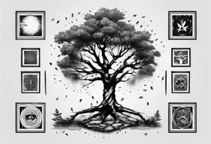 POV under a tree square framed minimalistic tattoo idea