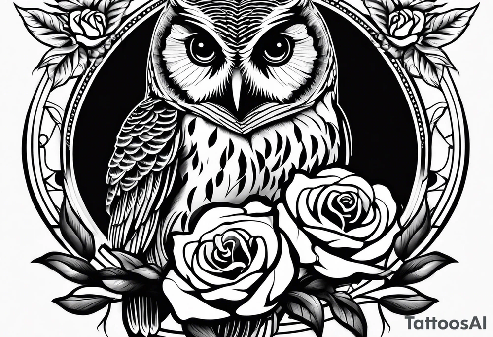 Barred owl with a single rose tattoo idea