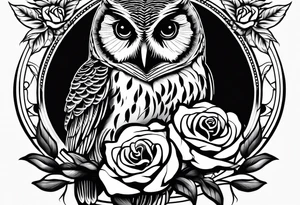 Barred owl with a single rose tattoo idea