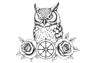 an owl,compass,roses, tattoo idea