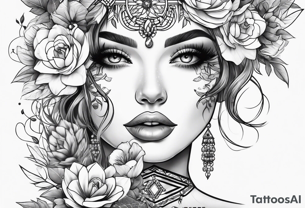 Girlie thigh art tattoo idea