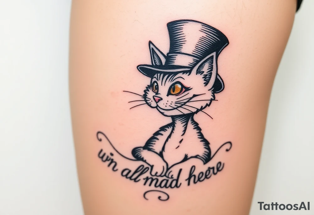 Cheshire cat, Alice in Wonderland,  we are all mad here, top hat tattoo idea