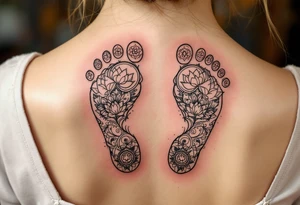 Footprints of the Buddha – Two footprints with sacred markings like dharma wheels or lotus flowers inside them. tattoo idea