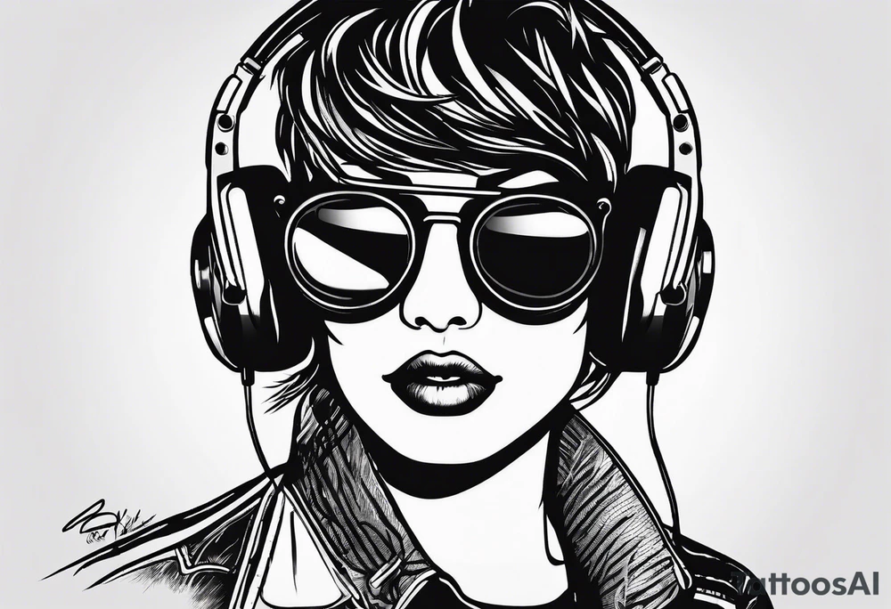 Outline sketch or me with round sunglasses and listening to a tape cassette tattoo idea