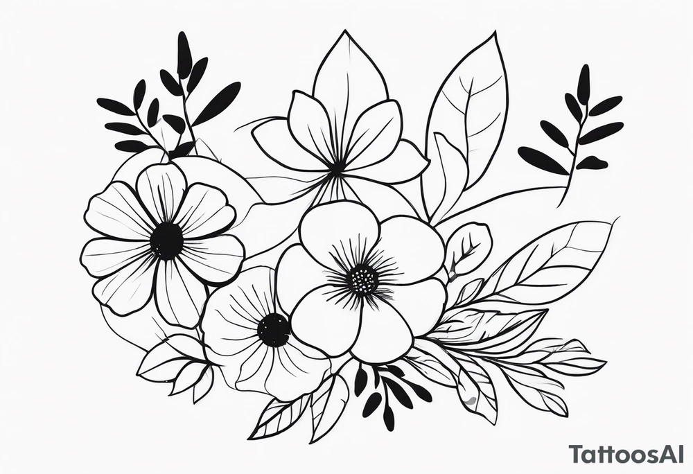 Create a whimsical floral tattoo with abstract shapes and soft curves, capturing the essence of femininity in a minimalist style. tattoo idea