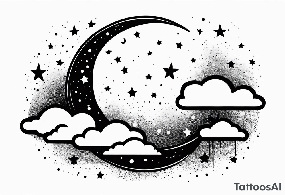 moon with cloud raining stars tattoo idea